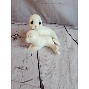 Vintage Seal Figurines Oxford Made in Mexico Mother & Baby Pup Ceramic Porcelain
